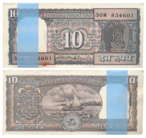 Rupees 10 bundle, signed S. Venkitaramanan, prefix M (J&R 6.4.10.2B). Uncirculated. (100)
