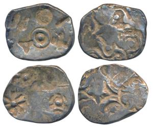Archaic Punch Marked Coinage, attributed to Panchala Janapada, Silver ½ Karshapana (2), ge