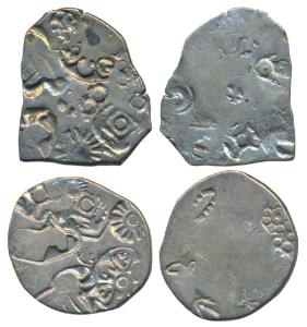 Punch-marked Coinage, attributed to Magadha Janapada, Silver Karshapana (2), Series I, fiv