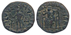 Indo-Scythians, Azes II (35 BC - 5 AD), Copper Pentachalkon, 10.53g, obv. city goddess sea