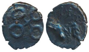 Satavahanas, Copper Karshapana, 2.84g, obv. Siva Sri Pulumavi, rev. Ujjaini symbol. Very F