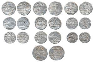 Aurangzeb, Silver Rupee (10), Aurangabad Mint, AH 1092/2X; Patna Mint (3), AH 1112/45, 109