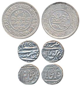 Assorted lot, Silver Rupee (3), Bhopal, Sikandar Beguam, AH 1277; Kutch, Silver 5 Kori, Kh