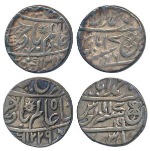 Muhammadabad Banaras Mint, Silver Rupee (2), in the name of Shah Alam II, fish, sun-burst 