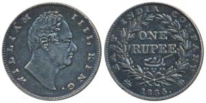 William IV, Silver Rupee, 1835, Bombay Mint, No initials, B / II, Bud leaves, 20 Berries, 