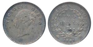 Victoria Queen, Silver 2 Annas, 1841, continuous legend, Calcutta Mint, English Head, Cres