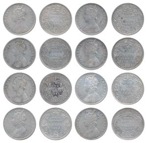 Victoria Queen & Empress, Silver Rupee (8), 1876, A2 / II / dot; 1877, A1 / I / no mint ma