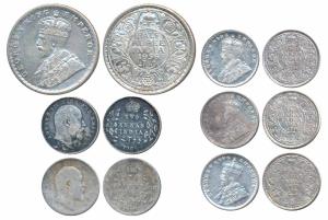 Edward and George V, Silver 2 Annas (5), 1905, 1910 & 1913; Silver ½ Rupee, 1936. Fine to 