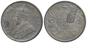George V, Silver Rupee, 1911, Bombay Mint (Prid 217). Nice toning, About Extremely Fine.