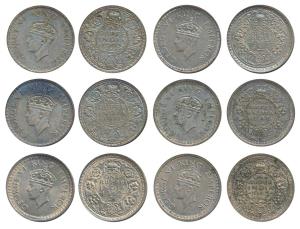 George VI, Half Silver Rupee (6), 1940, 1941, 1942, 1943, 1944, 1945. 1943 is Lahore and r