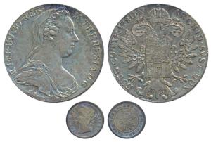 Austria, Maria Theresa, Silver Thaler, 1780 (KM 1866); Hong Kong, Silver 5 Cent, 1893. Ext
