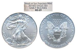 United States of America, Silver 1 Dollar, 31g, 2014, American Silver Eagle, Early Release
