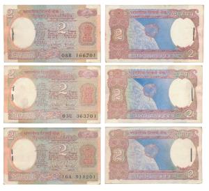 Rupees 2 bundle (3), signed R. N. Malhotra, (J&R 6.2.10.6A). Uncirculated. (300)