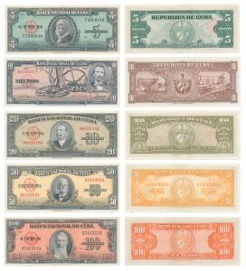 Cuba, 5, 10, 20, 50 &100 Pesos. Uncirculated. (5)