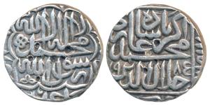 Akbar, Silver Rupee, 11.31g, mint name off flan but stylization that of Agra Mint, Kalima 