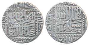 Akbar, Silver Rupee, 11.13g, Ahmedabad Mint, AH 982, Kalima type (KM 80.2). Multiple test 
