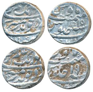 Aurangzeb, Silver Rupee (2), 11.19g, 11.43g, Patna Mint, RY 15 & RY 19 (KM 300.71). Fine+ 