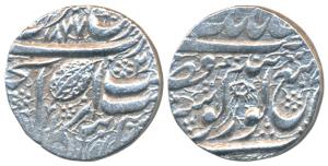 Amritsar Mint, Silver Rupee, 11g, Nanakshahi couplet, VS 1877 (1821 AD), numeral 2 to the 