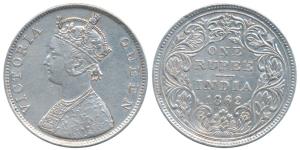 Victoria Queen, 1862, Silver, Rupee, Bombay Mint, B / II / 0 / 3, minor double strike on r