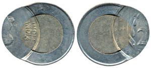 Bi-metal Rupees 20, 2020, Kolkata Mint, Error, 60% off center. Uncirculated.