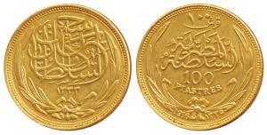 Egypt, British Protectorate, Hussein Kamil, Gold 100 Piastres, 8.45g, AH 1335 / 1916 AD, s