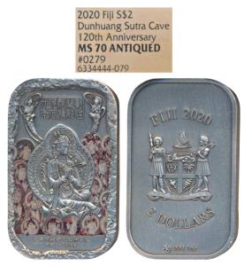 Fiji, Silver 2 Dollars, 31.4g, 2020, obv. Buddha Seated in the centre and bodhisattvas aro
