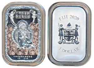 Fiji, Silver Gilt Copper Dollar, 31.4g, 2020, obv. Buddha Seated in the centre and bodhisa