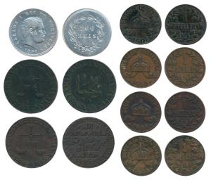 Portugal, Carlos I, Silver 200 Reis, 1891; German East Africa, Copper 1 Heller (4), 1904, 