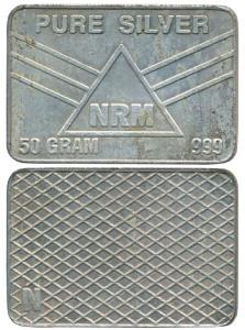 Silver Bar, 50g, obv. NRM, fineness 999. Extremely Fine.