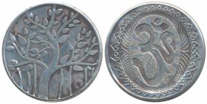 Silver Bar, 20.60g, auspicious symbol; rev. OM. Extremely Fine.
