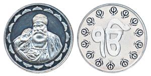 Silver Bar, 10 Tola, 116.8g, obv. Sikh Guru Nanakji, rev. Ek Omkar at centre and Khanda sy