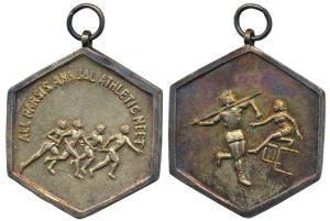 Parsi Medal, All Parsis Annual Athletic Meet, Gold Gilt on copper. 40g, 1st Prize. obv. At