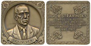 Stravinsky (1882-1971), Russian Maestro, Bronze Square Medallion, rev. his year of birth a