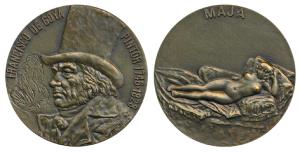 Fransisco Goya, Bronze 185g, rev. his famous painting Maja Desunda lying on bed. Extremely