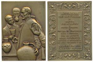 Diego Velázquez, Bronze, 208g, the famous Spanish painter, obv. his famous painting The Wa