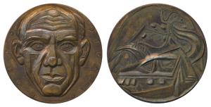 Picaso, Famous Spanish Painter, Copper 250g, obv. Self Portrait and legend around, rev. Hi