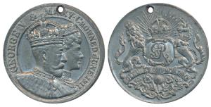 George V Coronation Medal, White Metal, 1911, obv. conjoined busts of George V and Queen M