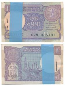 Rupees 1 Bundle, 1991, Montek Singh Ahluwalia (J&R 6.1.10.6A). Uncirculated. (100)