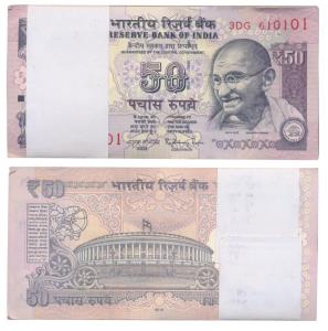 Rupees 50 bundle, 2016, signed Raghuram Rajan. Uncirculated, Rare. (100)
