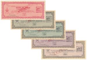 A set of Bank of India, Traveller’s Cheques, Specimens of denomination of 50, 100, 250, 50
