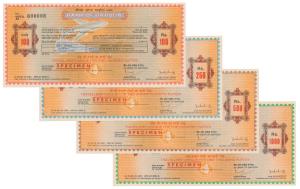 A set of Bank of Baroda, Traveller’s Cheques, Specimens of denomination of 100, 250, 500 &