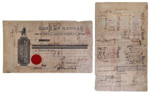 Bank of Bengal, one share of 1000 Rupees, June 1887 (dated on the front), printed on Bank 