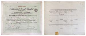 Allahabad Bank, Three "Ordinary" share of 600 Rupees, December 1962 (dated on the front), 