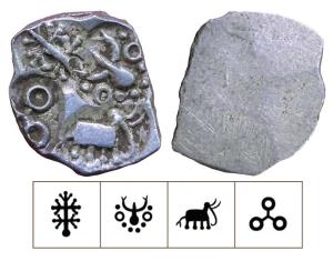 Archaic Punch Marked Coinage, attributed to Vidarbha Janapada, Godavari valley, Silver ½ K