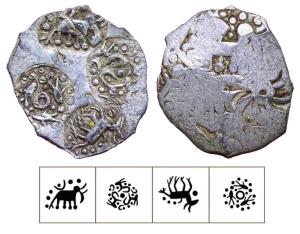 Archaic Punch Marked Coinage, attributed to Vidarbha Janapada, Godavari valley, Silver ½ K