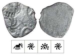 Archaic Punch Marked Coinage, attributed to Vidarbha Janapada, Godavari valley, Silver ½ K
