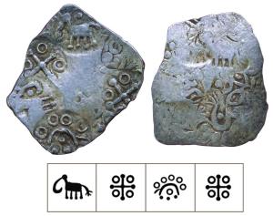 Archaic Punch Marked Coinage, attributed to Vidarbha Janapada, Godavari valley, Silver ½ K