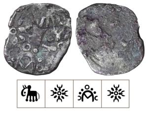 Archaic Punch Marked Coinage, attributed to Vidarbha Janapada, Godavari valley, Silver ½ K