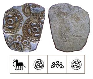 Archaic Punch Marked Coinage, attributed to Vidarbha Janapada, Godavari valley, Silver ½ K