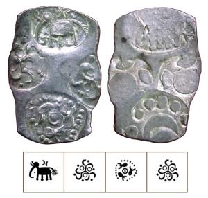 Archaic Punch Marked Coinage, attributed to Vidarbha Janapada, Godavari valley, Silver ½ K